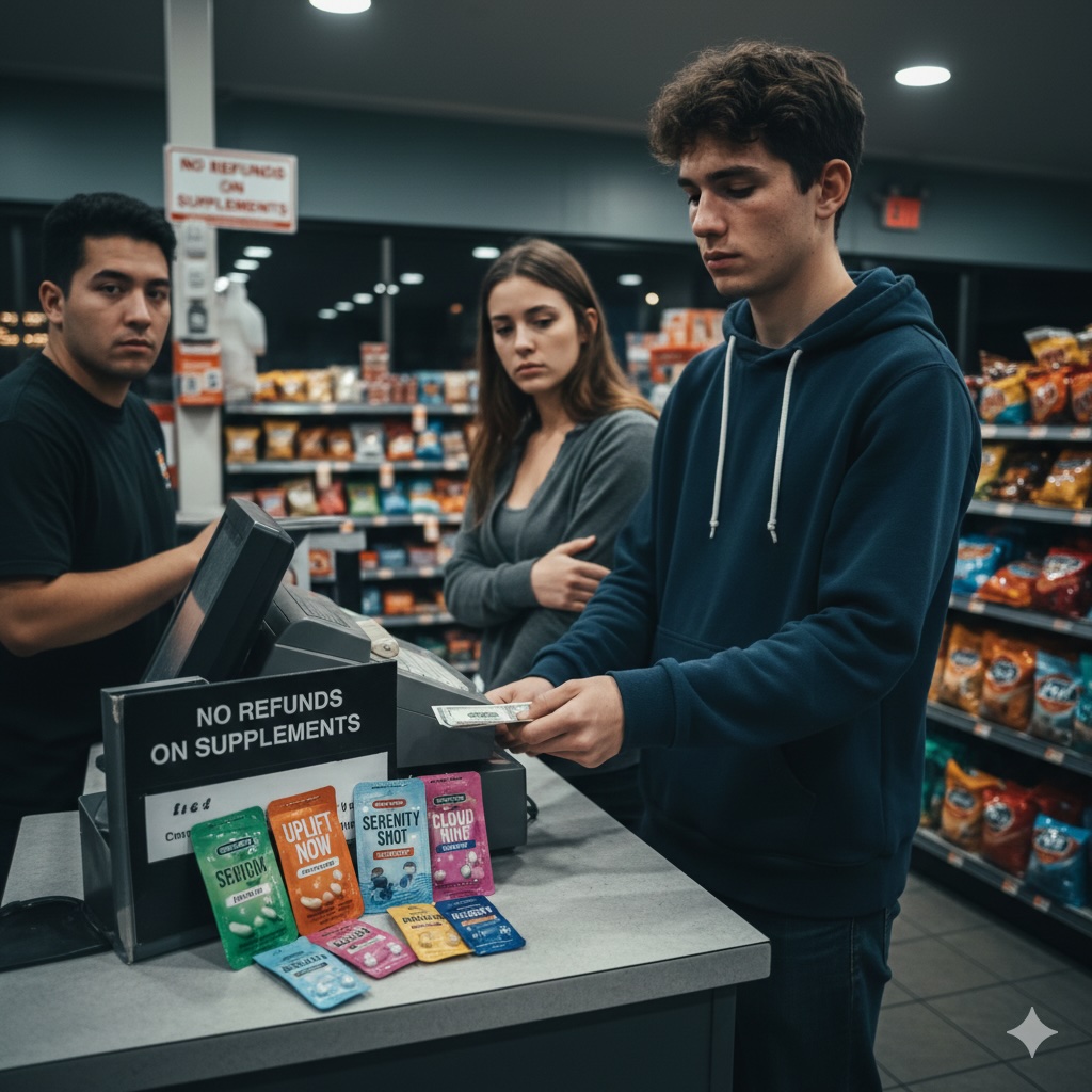 AI-generated-image-of-young-adults-purchasing-pills-at-a-gas-station-in-Houston-TX-drug-rehabilitation-addiction-treatment-from-More-Than-Rehab
